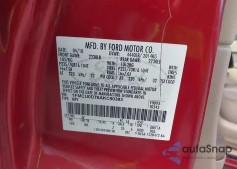 2010 Ford Escape Xlt из США, поврежденный, VIN 1FMCU0D76AKC90383